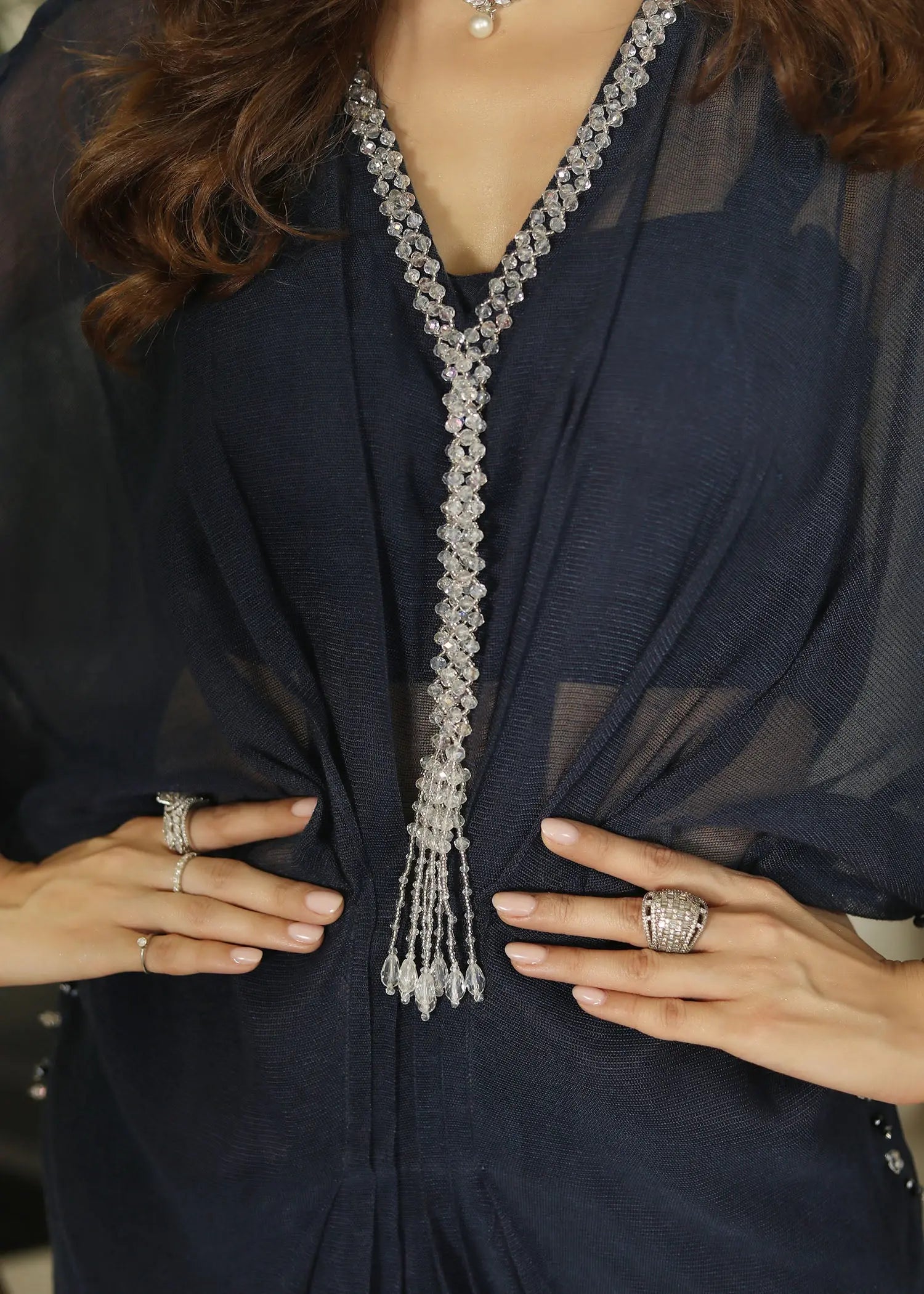 Pakistani Black Embroidered Cotton Net Kaftan (2-Piece) - Image 15