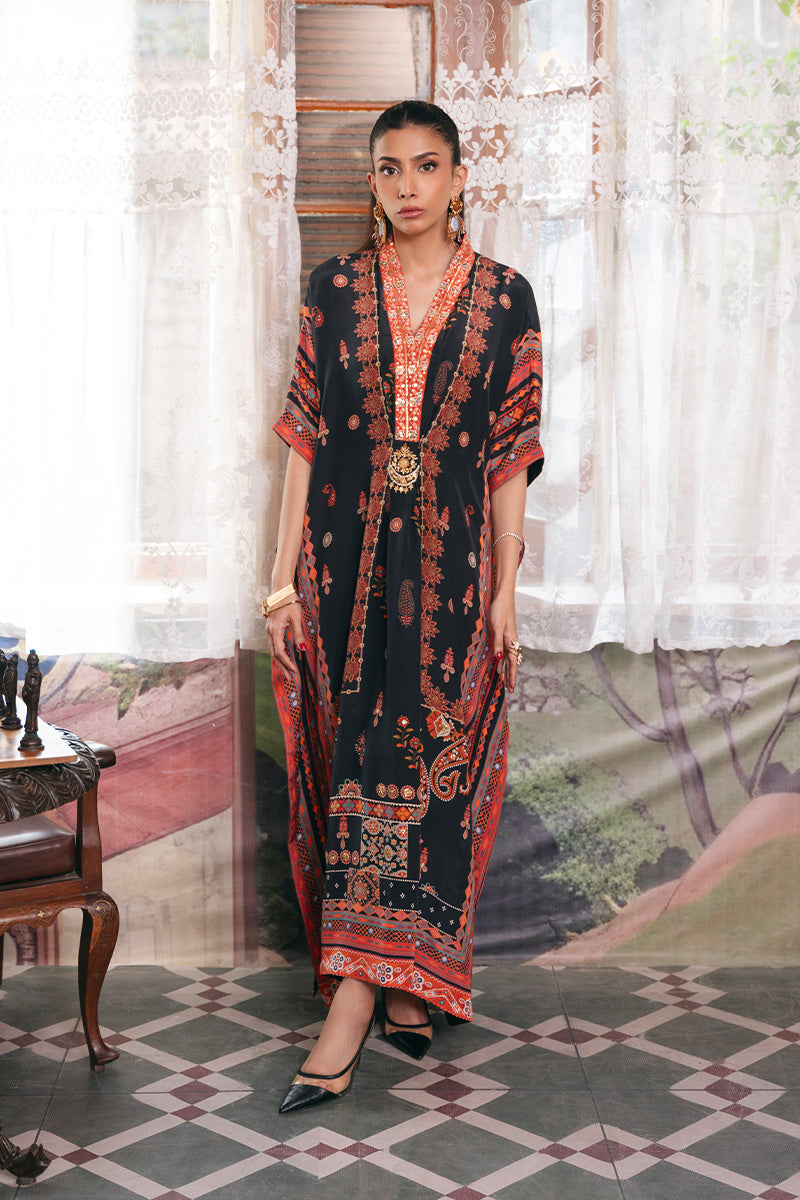 Black Gota Sequin Pure Crepe Kaftan (1-Pc) - Image 1
