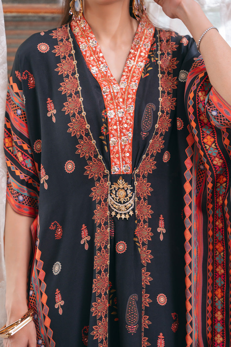Black Gota Sequin Pure Crepe Kaftan (1-Pc) - Image 2