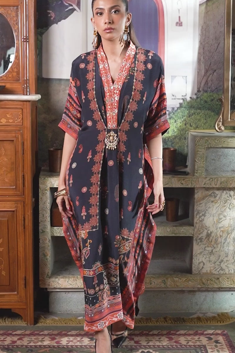 Black Gota Sequin Pure Crepe Kaftan (1-Pc) - Image 6