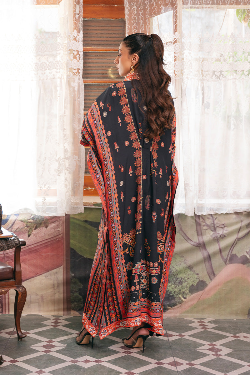 Pakistani Black Printed Pure Crepe Kaftan with Gota & Sequin (1-Pc) - Image 3