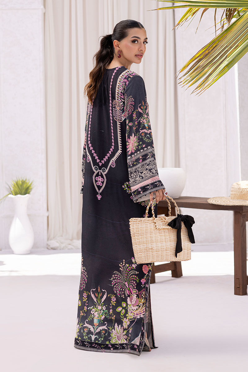 Black Resham Embroidered Pure Crepe Kaftan (1-Pc) - Image 3