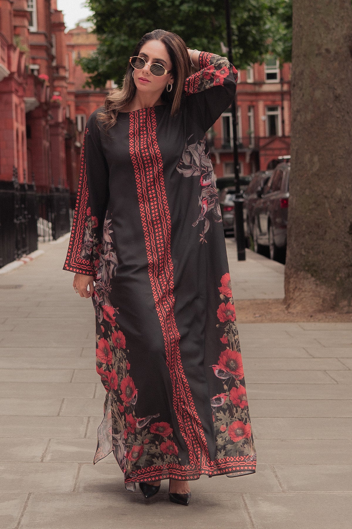 Black Printed Georgette Kaftan (1-Pc) - Image 2