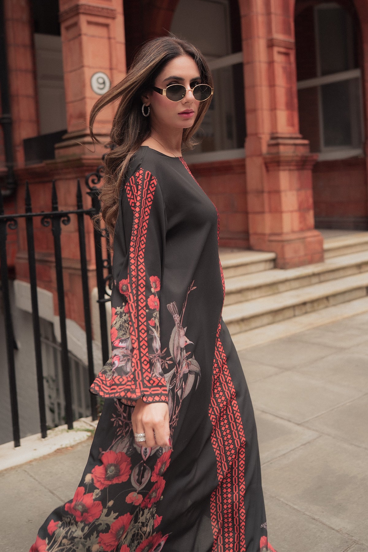 Black Printed Georgette Kaftan (1-Pc) - Image 3