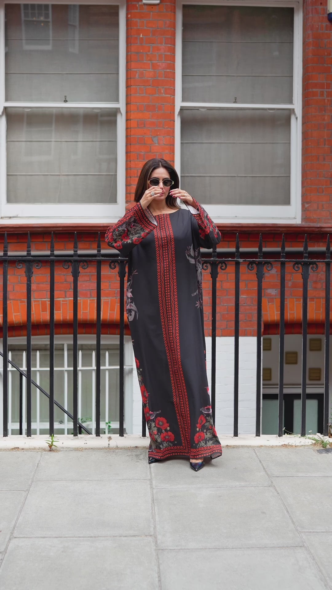 Black Printed Georgette Kaftan (1-Pc) - Image 4