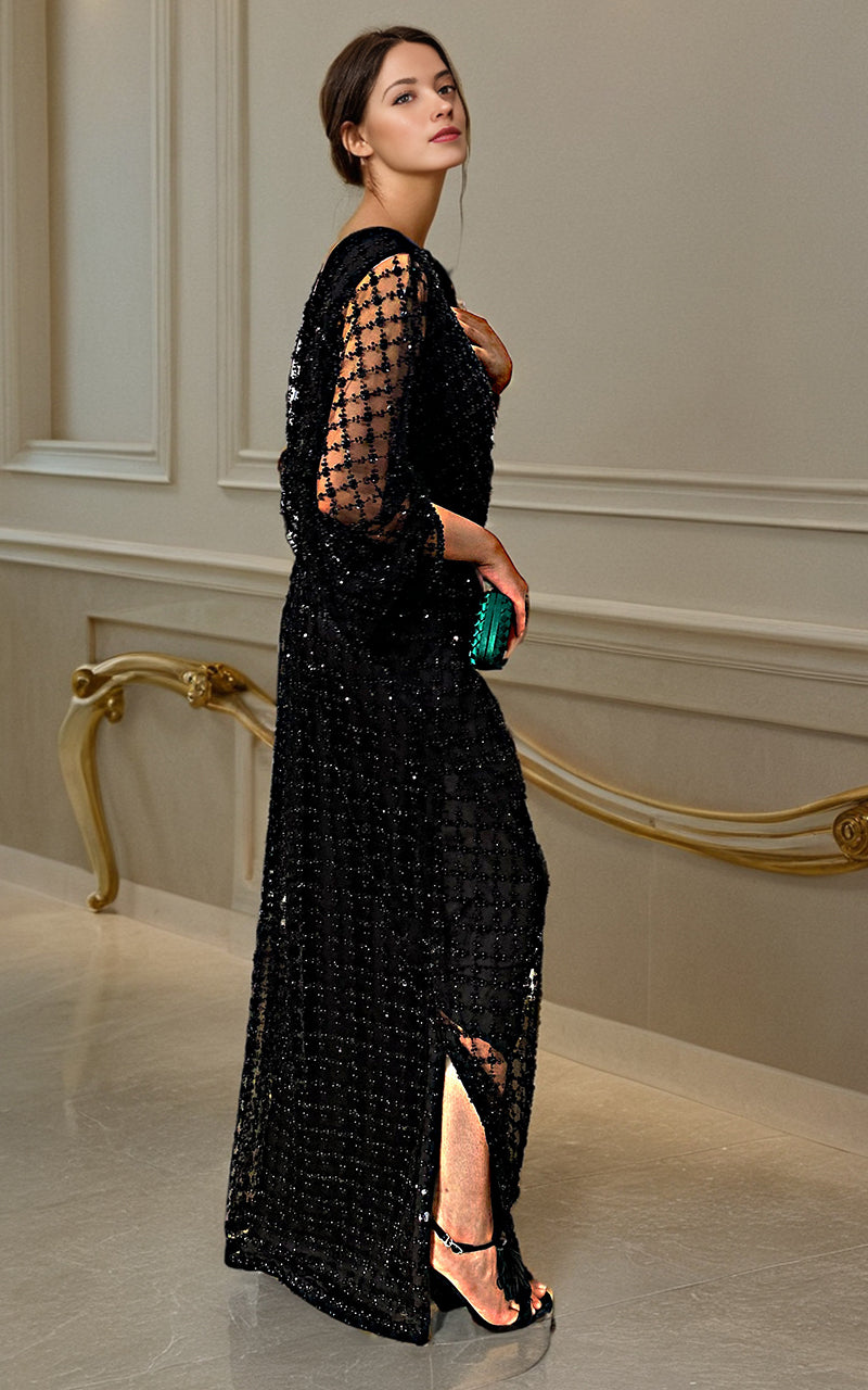 Raven Black Embellished Net Kaftan (1-Pc) - Image 2