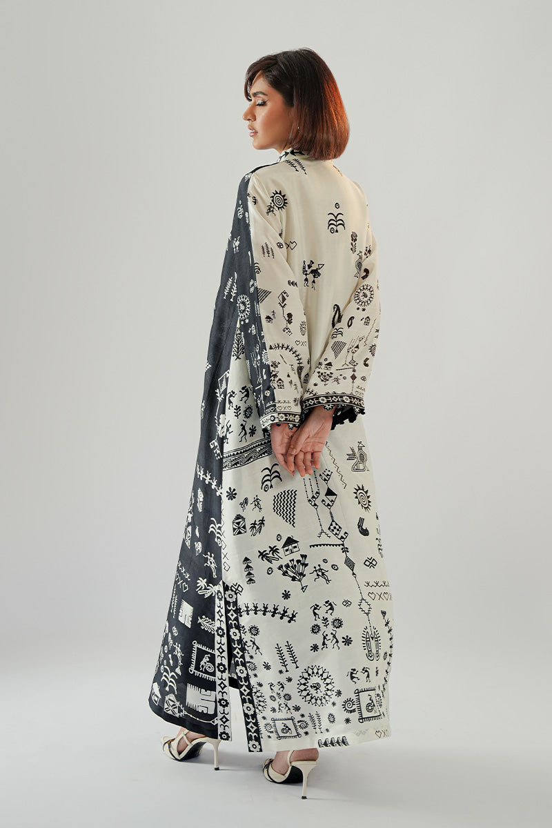Black & Ivory Printed Pure Rawsilk Kaftan (1-Pc) - Image 2