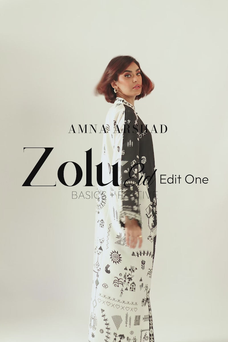 Black & Ivory Printed Pure Rawsilk Kaftan (1-Pc) - Image 8