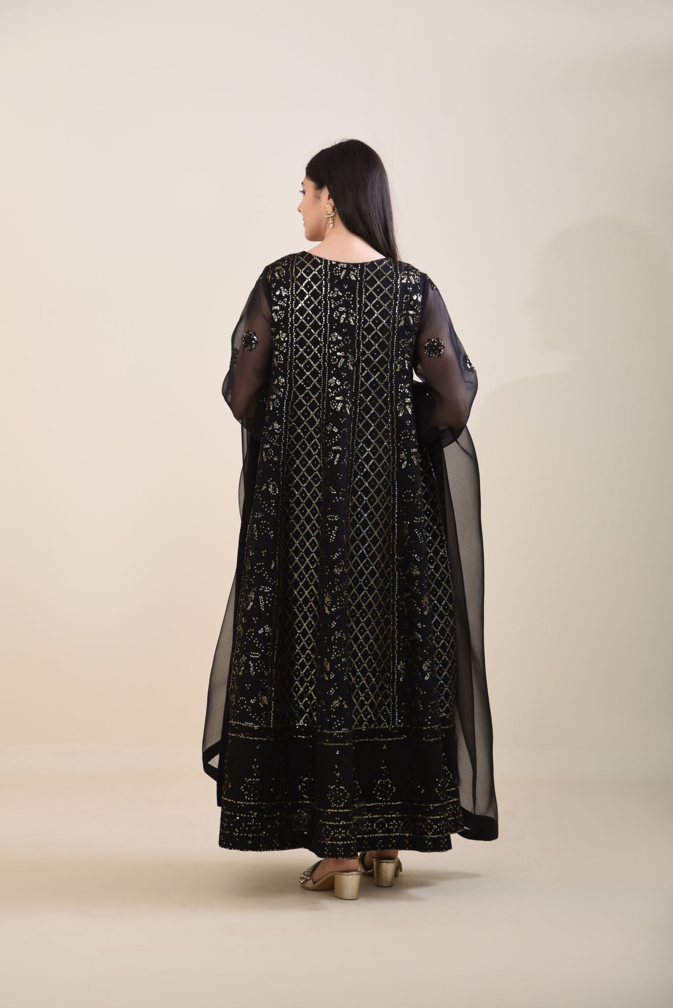 Black Chikankari Cotton Net Kalidaar (2-Piece) - Image 6