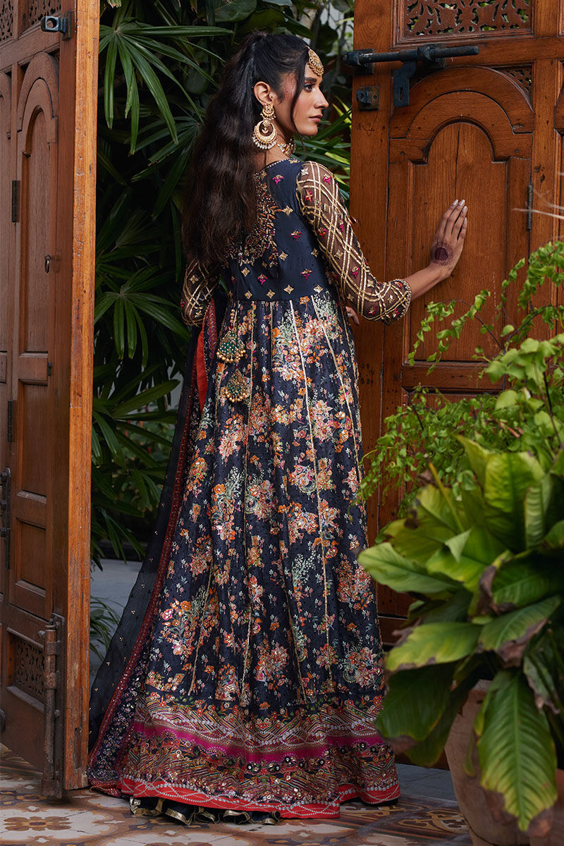 Pakistani Charcoal Black Embellished Raw Silk Kalidar (2-Piece) - Image 3