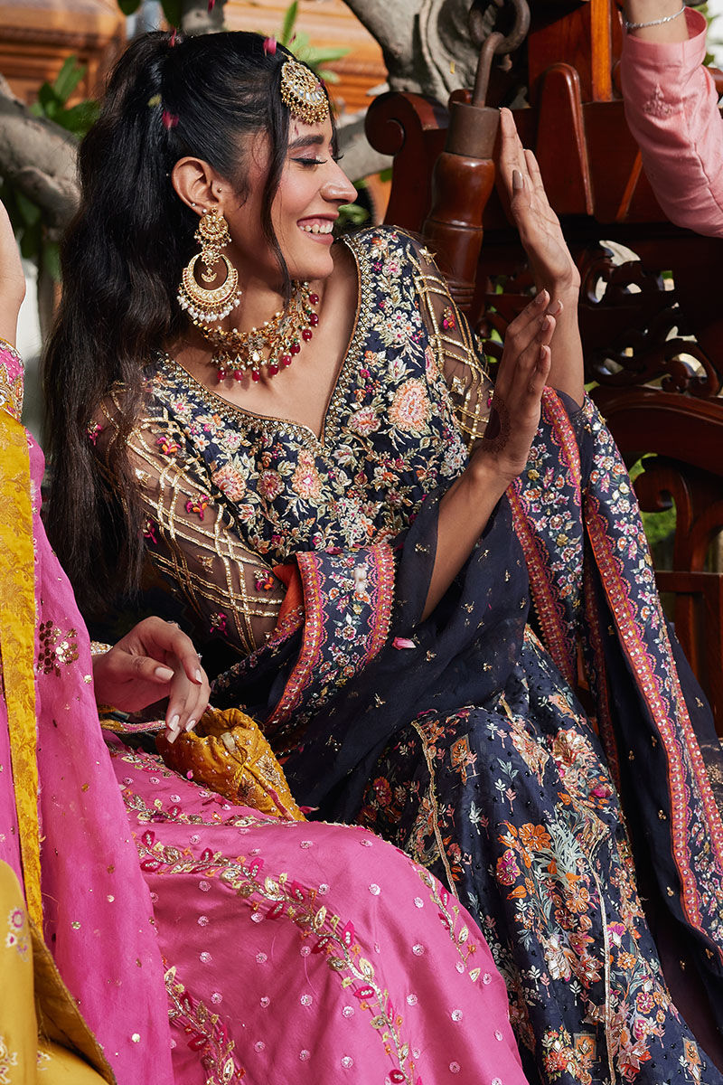 Pakistani Charcoal Black Embellished Raw Silk Kalidar (2-Piece) - Image 6