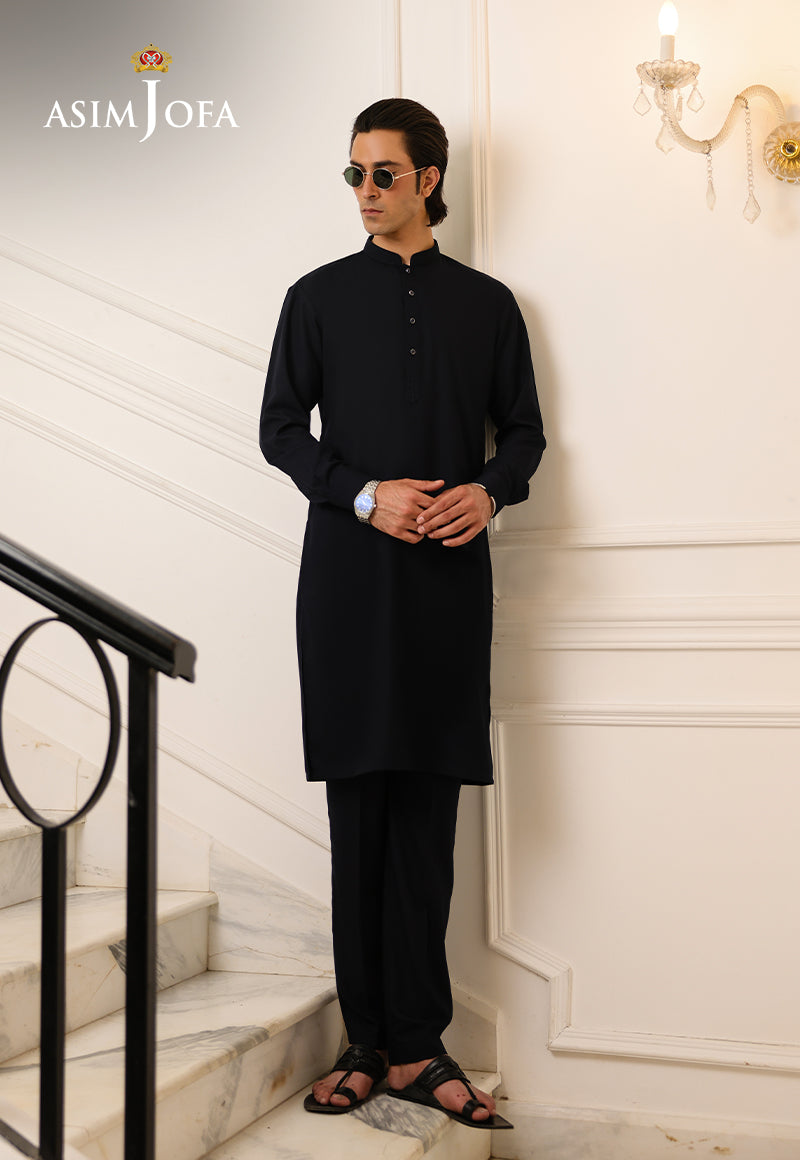 Black Stitched Blended Kurta Pajama (2-Piece) - Image 2