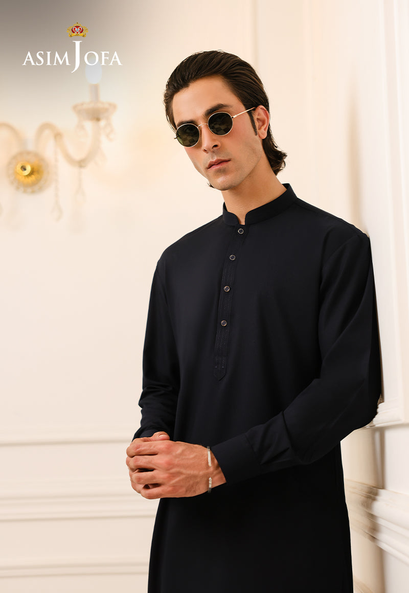 Black Stitched Blended Kurta Pajama (2-Piece) - Image 3