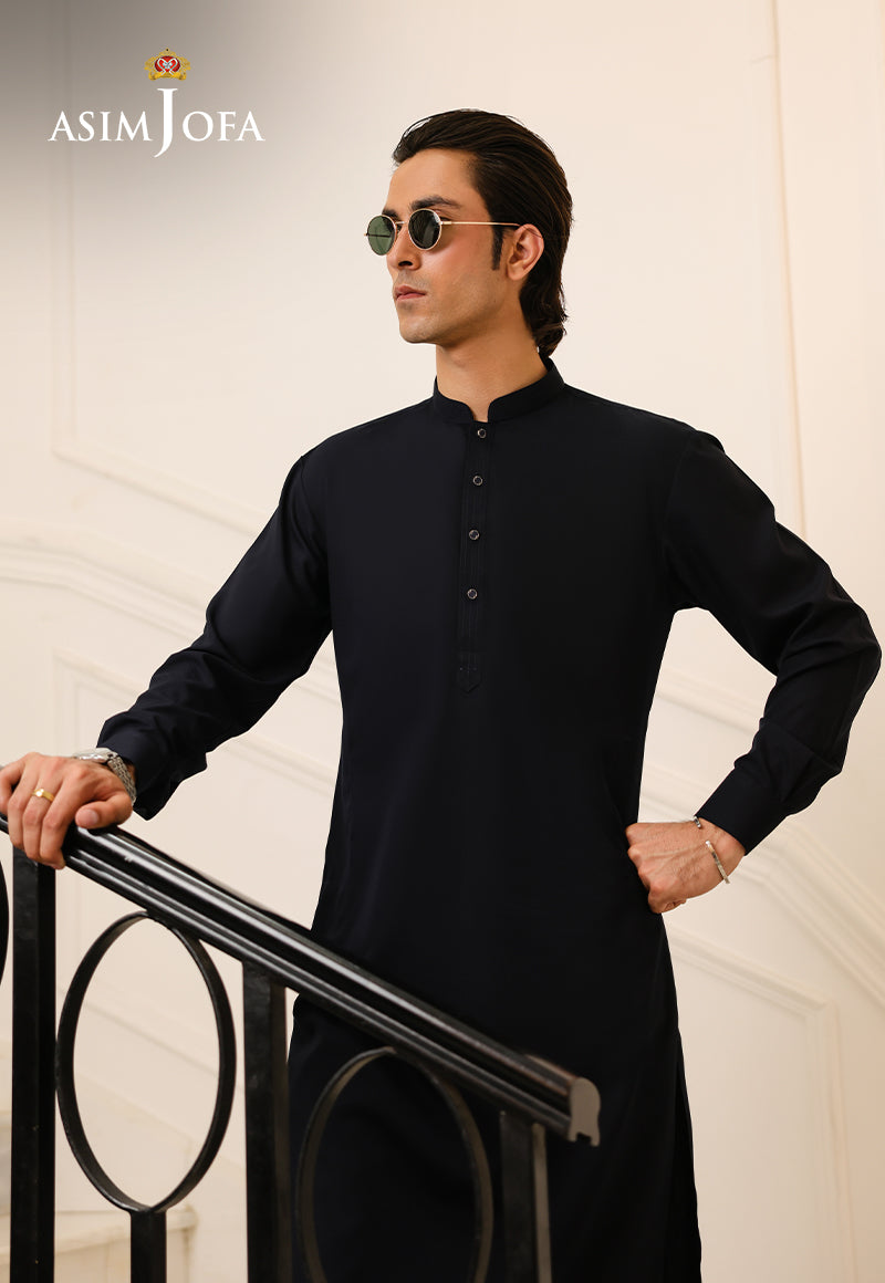 Black Stitched Blended Kurta Pajama (2-Piece) - Image 5