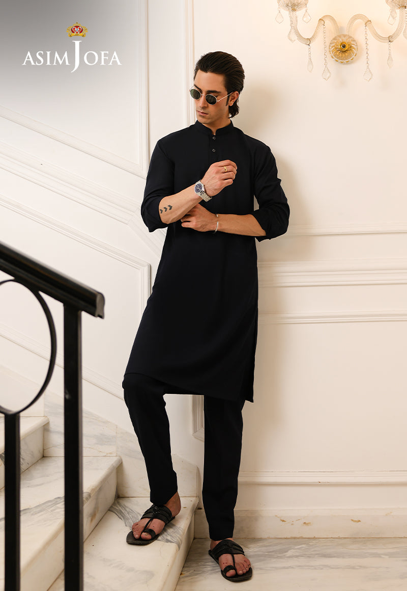 Black Stitched Blended Kurta Pajama (2-Piece) - Image 6