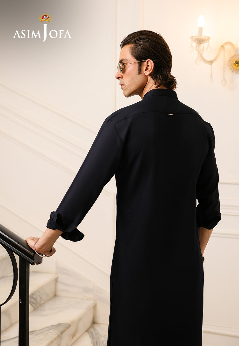 Black Stitched Blended Kurta Pajama (2-Piece) - Image 7