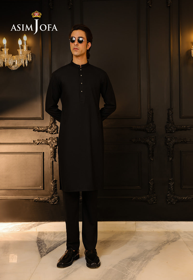 Black Blended Fabric Kurta Trouser Set (2-Piece) - Image 1