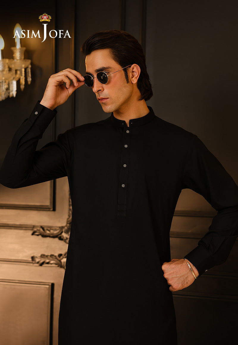 Black Blended Fabric Kurta Trouser Set (2-Piece) - Image 3