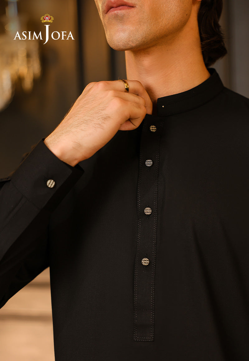 Black Blended Fabric Kurta Trouser Set (2-Piece) - Image 6