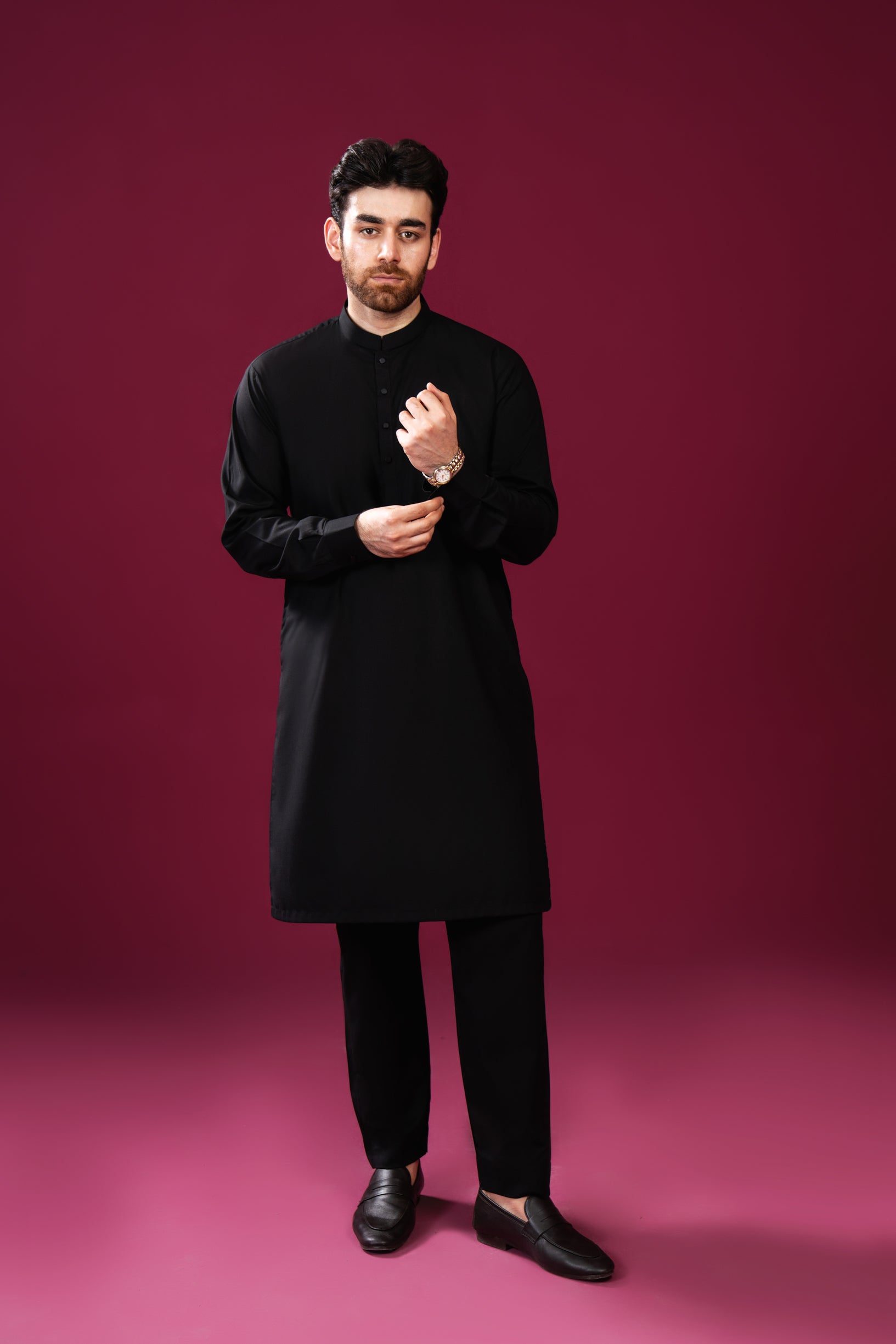 Black Blended Kurta Pajama (2-Piece) - Image 1