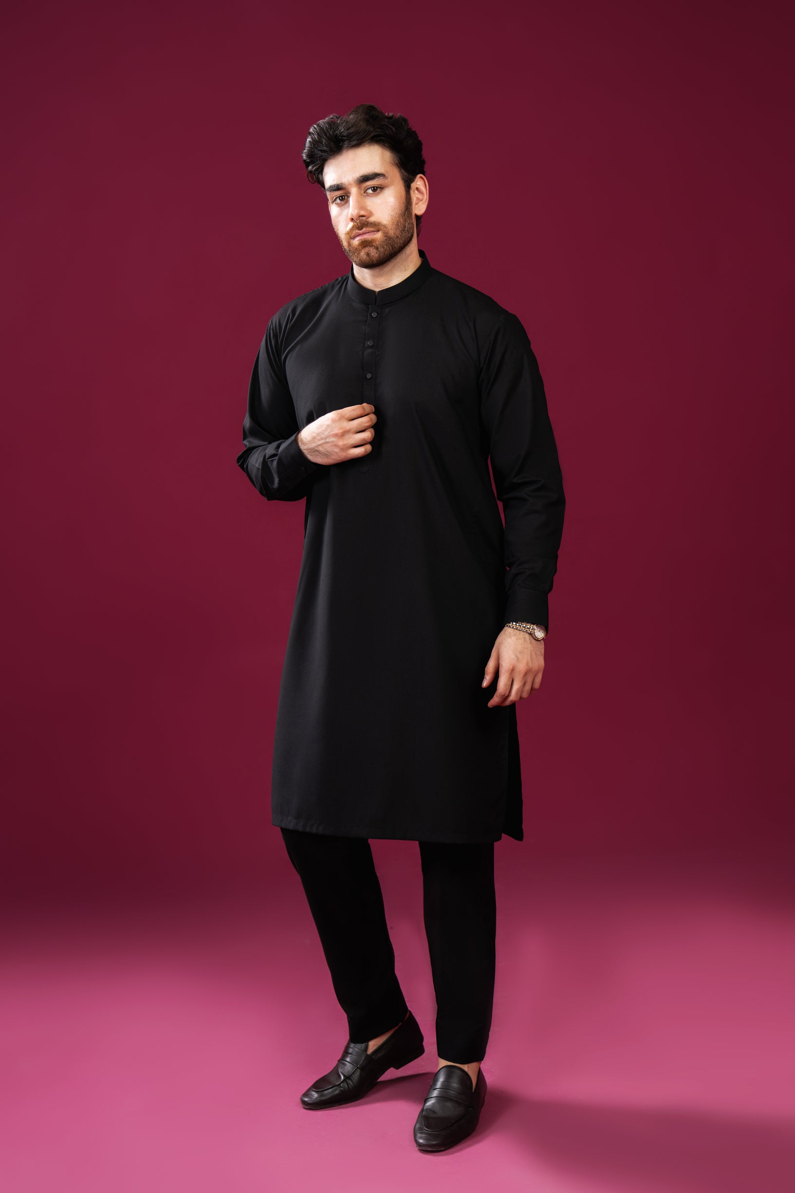 Black Blended Kurta Pajama (2-Piece) - Image 3