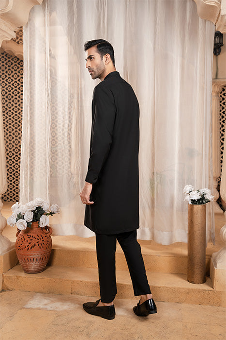 Black Blended Fabric Kurta Trouser Set (2-Piece) - Image 2