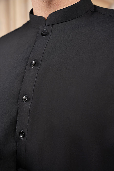 Black Blended Fabric Kurta Trouser Set (2-Piece) - Image 5