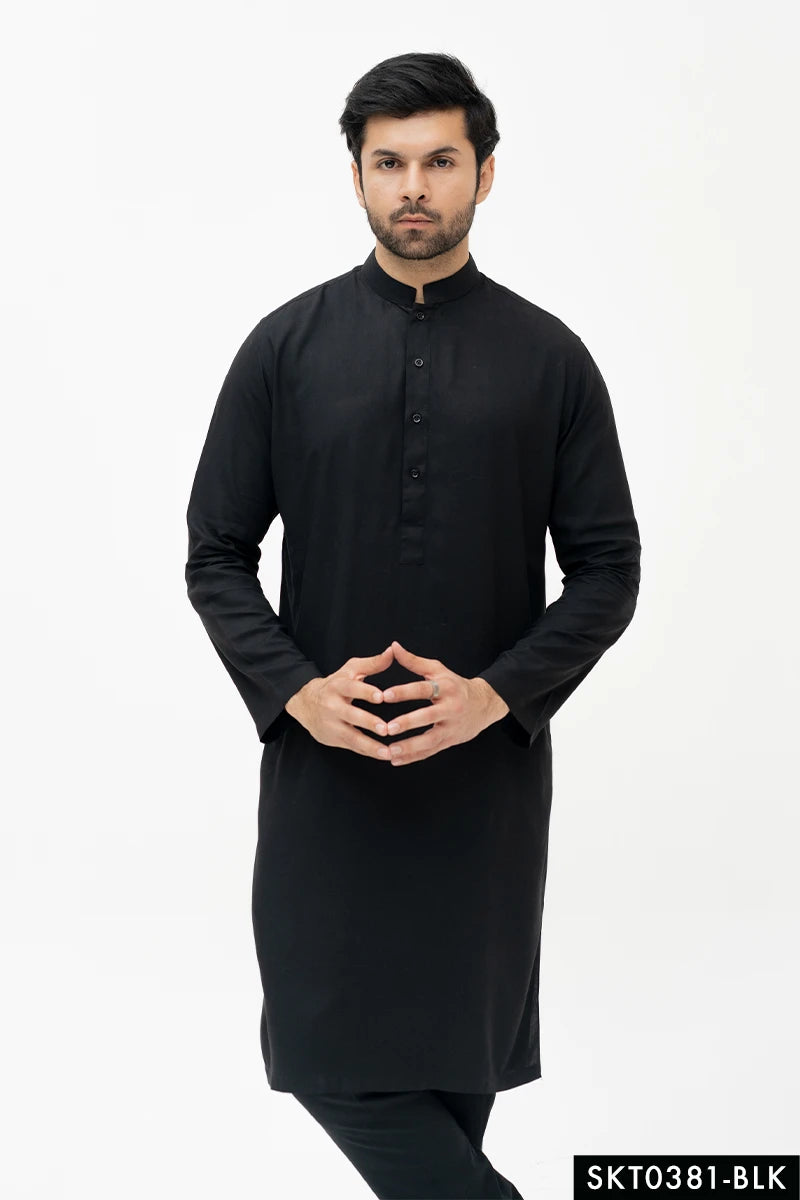 Black Cotton Blend Kurta Trouser Set (2-Piece) - Image 1