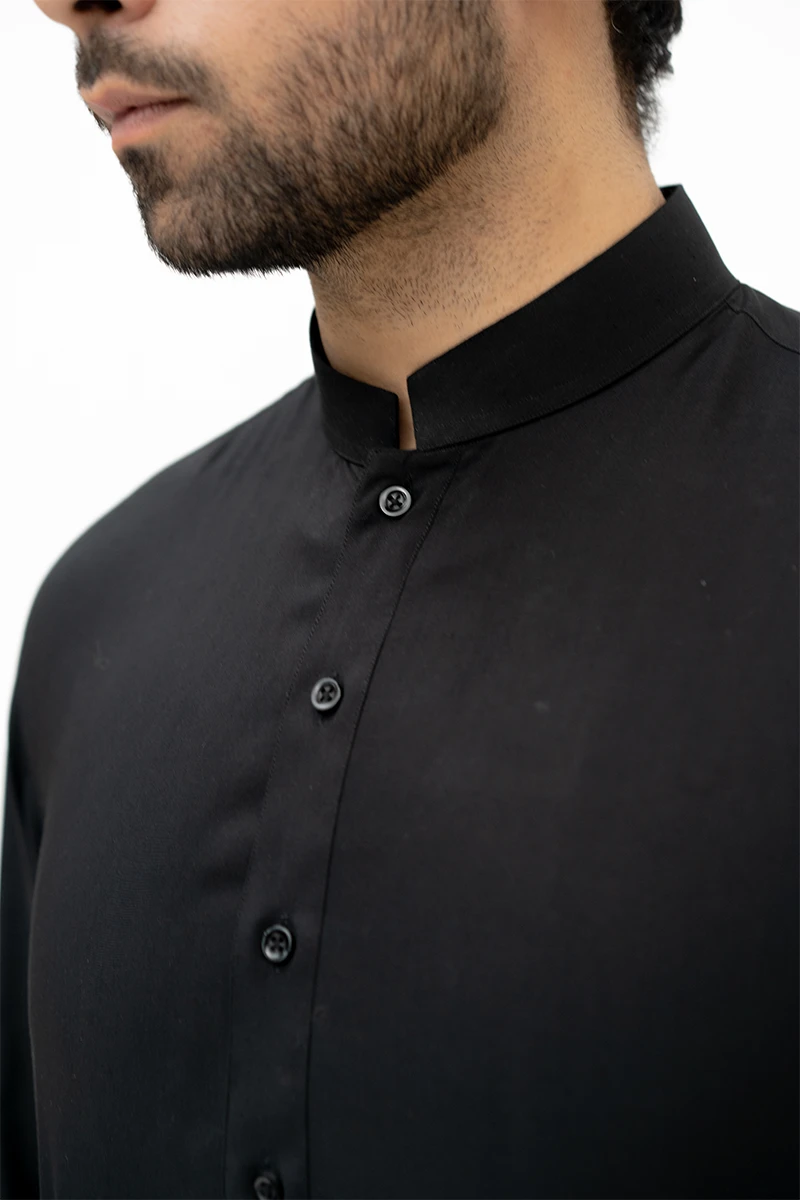 Black Cotton Blend Kurta Trouser Set (2-Piece) - Image 4