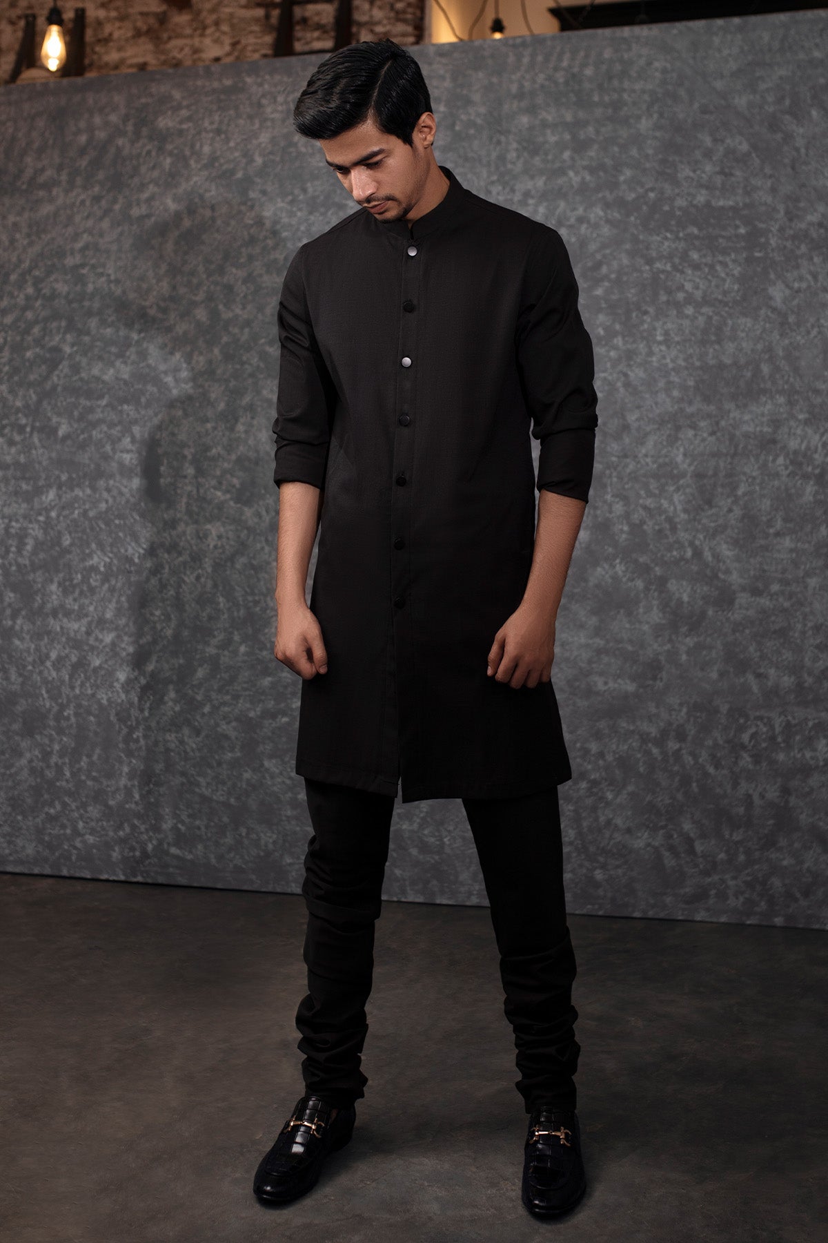 Black Cotton Blend Straight-Cut Kurta (2-Piece) - Image 1