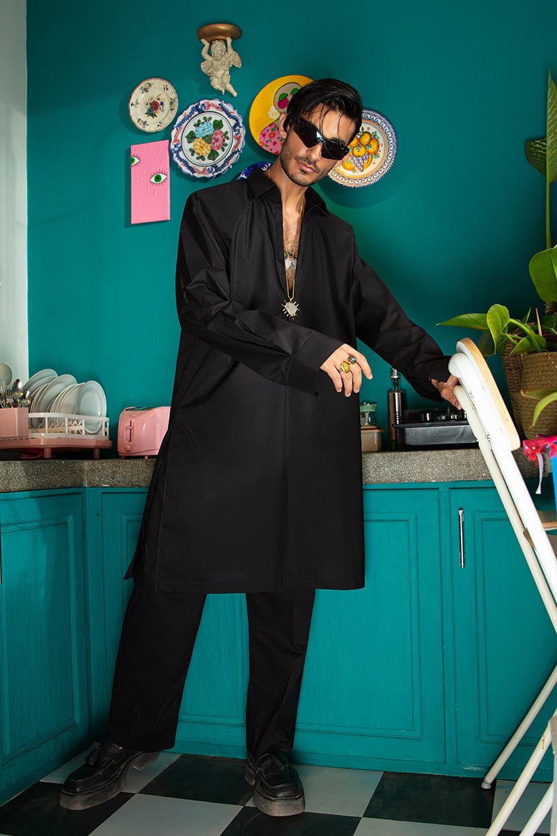 Black Pure Cotton Oversized Kurta Pajama (2-Piece) - Image 1