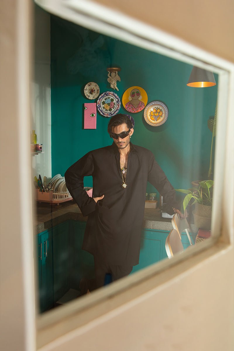 Black Pure Cotton Oversized Kurta Pajama (2-Piece) - Image 4