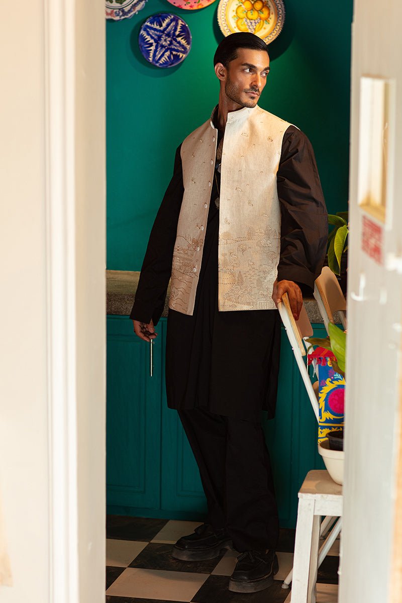 Black Pure Cotton Oversized Kurta Pajama (2-Piece) - Image 7