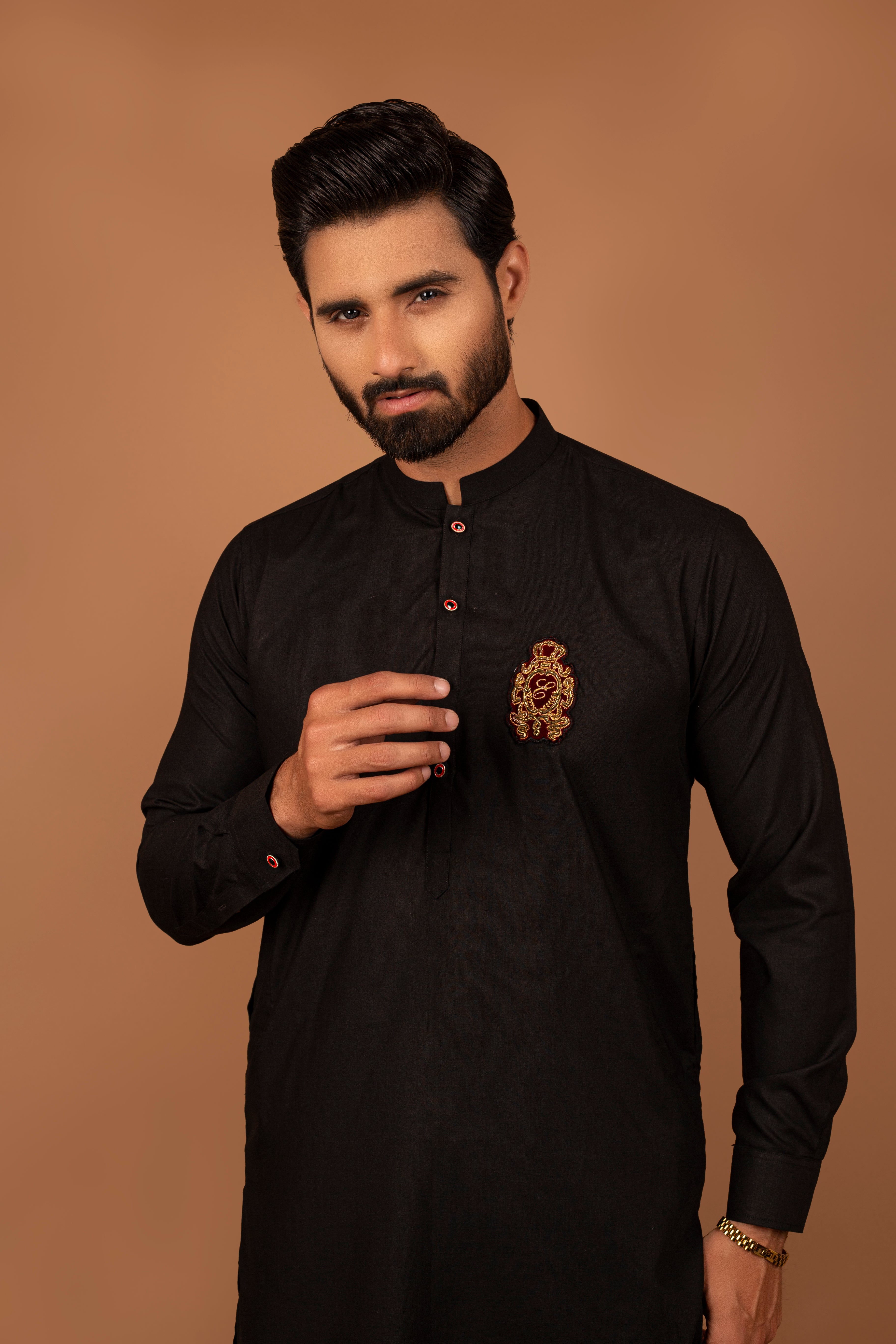 Black Embroidered Cotton-Polyester Kurta Pajama (2-Piece) - Image 3