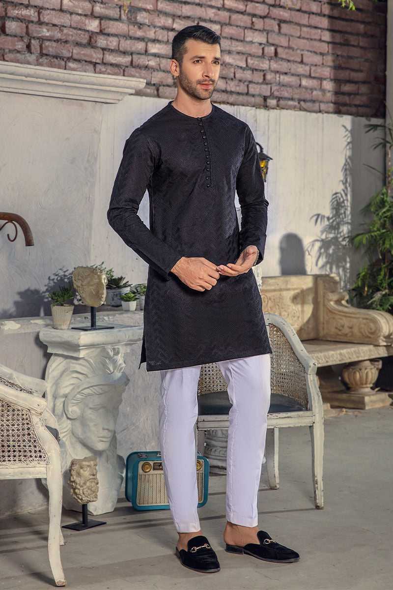 Black Chikankari Cotton-Silk Kurta Pajama (2-Piece) - Image 1