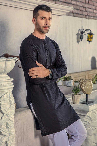 Black Chikankari Cotton-Silk Kurta Pajama (2-Piece) - Image 3