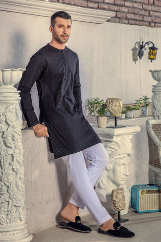 Black Chikankari Cotton-Silk Kurta Pajama (2-Piece) - Image 5