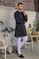 Black Chikankari Cotton-Silk Kurta Pajama (2-Piece) - Image 7