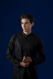 Black Embroidered Cotton Kurta Pajama (2-Piece) - Image 3