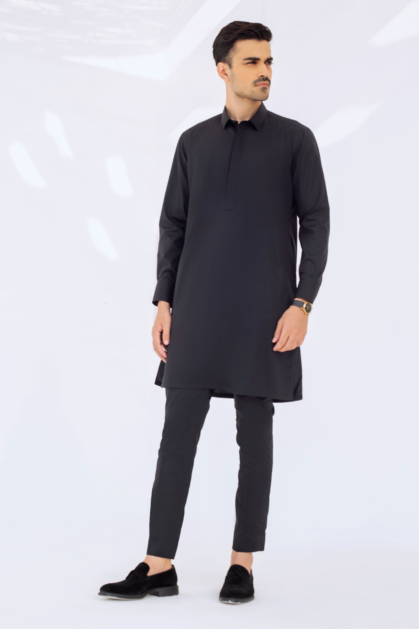 Black Cotton Kurta Pajama Set (2-Piece) - Image 1