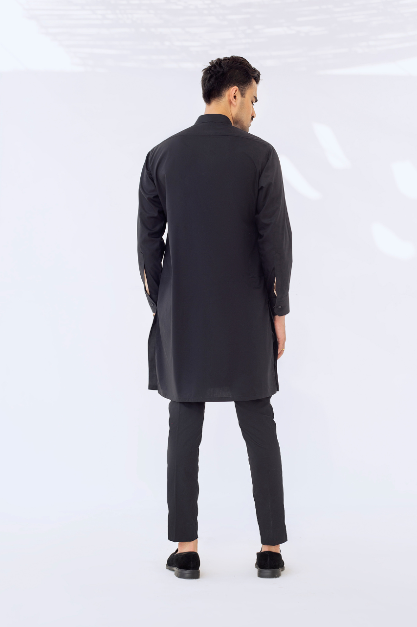 Black Cotton Kurta Pajama Set (2-Piece) - Image 2