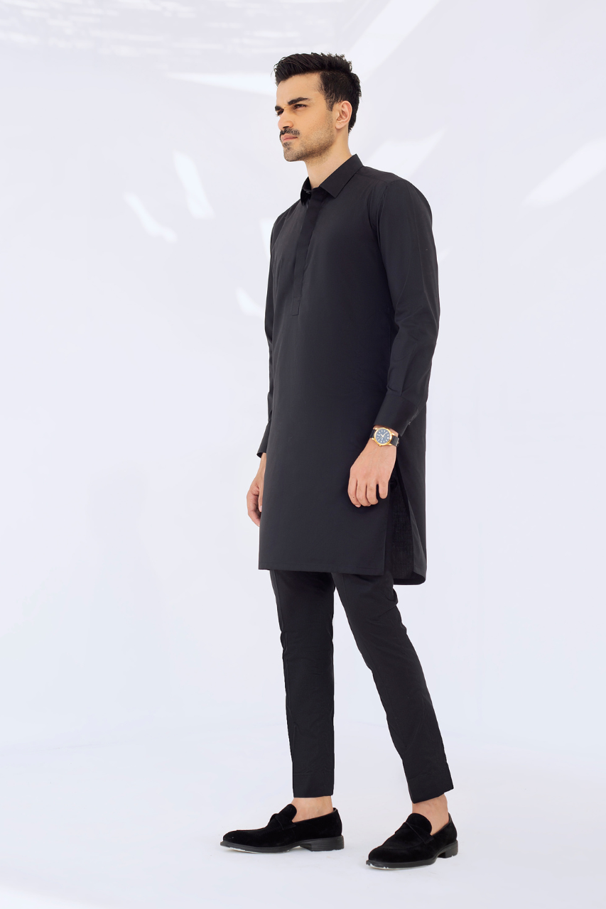Black Cotton Kurta Pajama Set (2-Piece) - Image 3