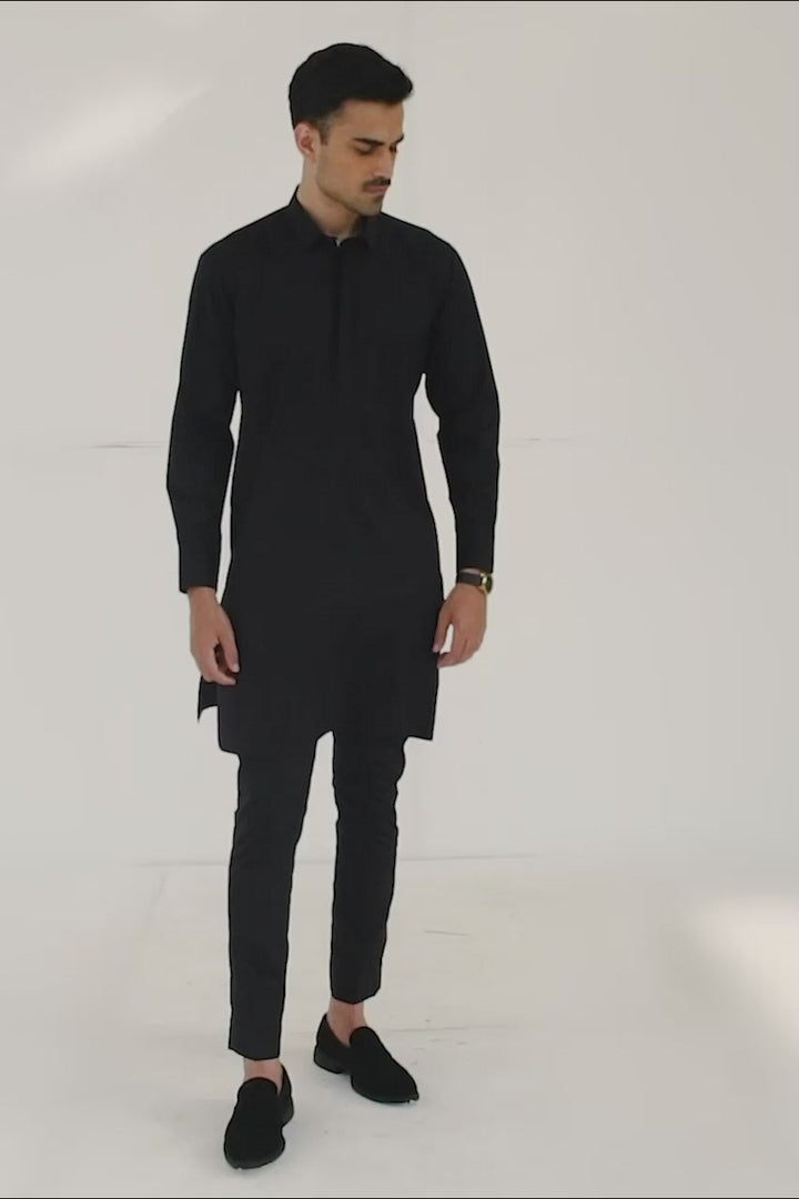 Black Cotton Kurta Pajama Set (2-Piece) - Image 4