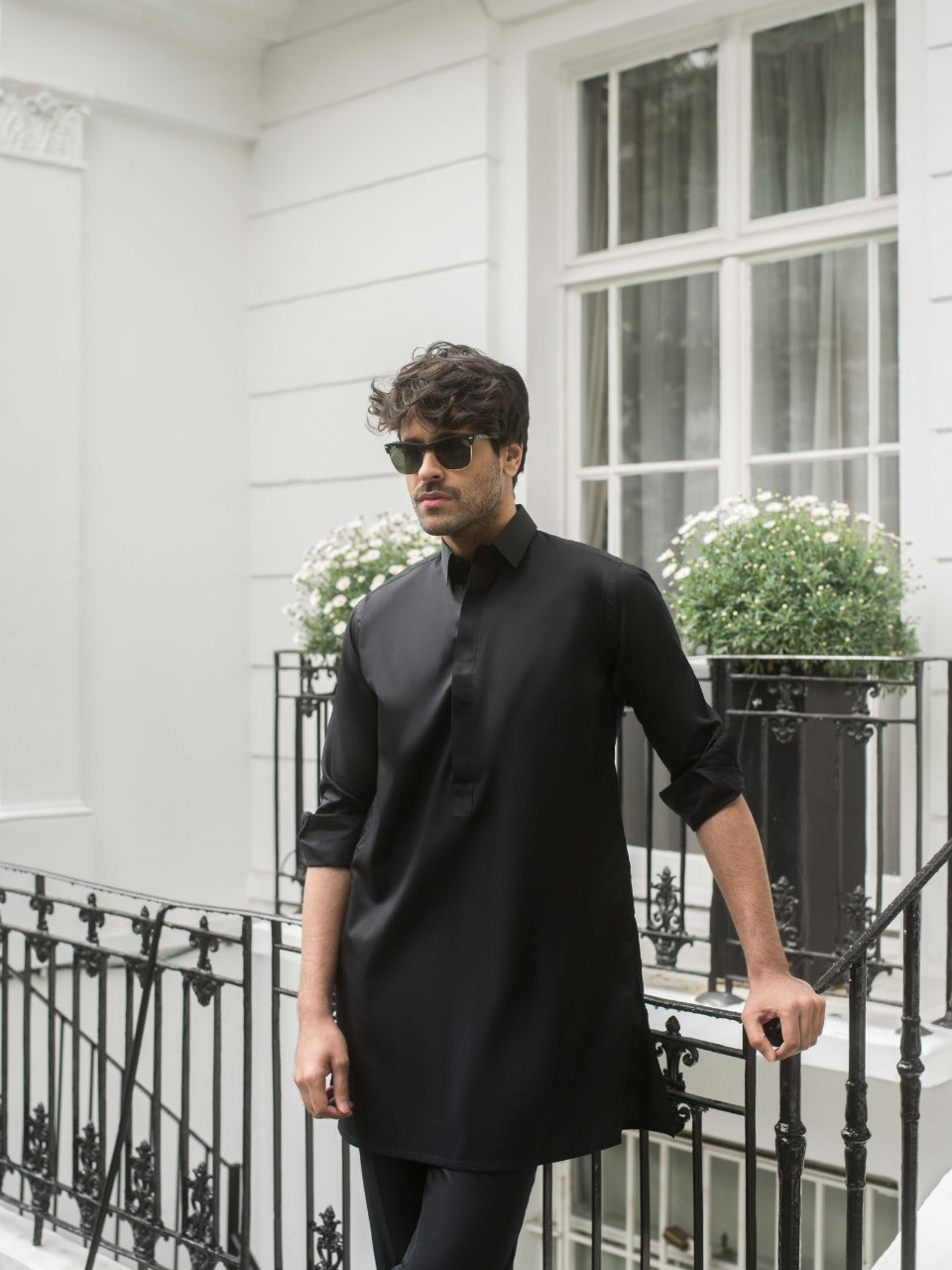 Black Cotton Straight-Cut Kurta (1-Pc) - Image 2