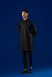 Black Self-Thread Embroidered Cotton Kurta Pajama (2-Piece) - Image 5