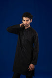 Black Embroidered Cotton Kurta Pajama (2-Piece) - Image 6