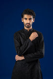 Black Embroidered Cotton Kurta Pajama (2-Piece) - Image 3