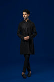 Black Embroidered Cotton Kurta Pajama (2-Piece) - Image 4