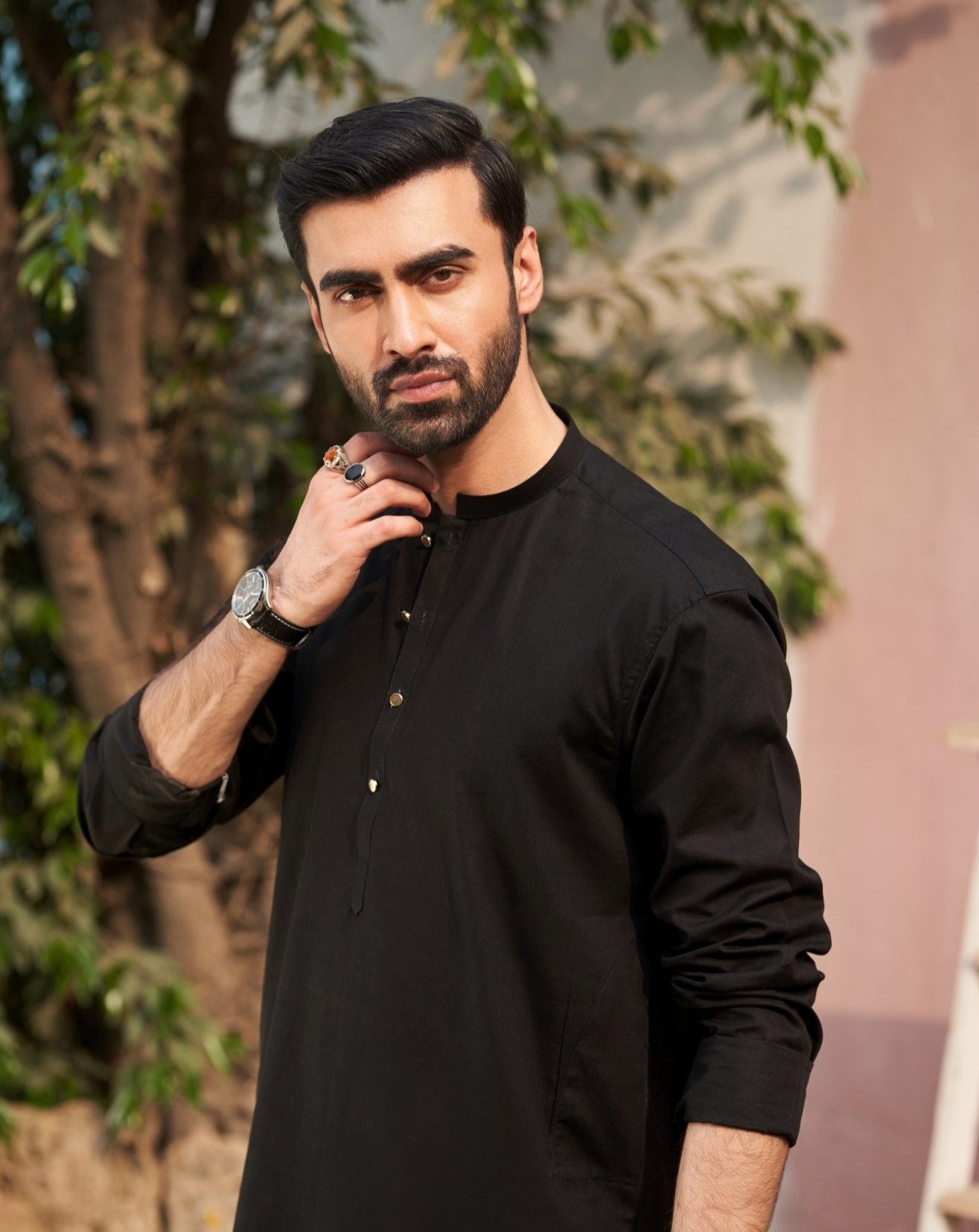 Black Cotton Kurta Trouser Set (2-Piece) - Image 4