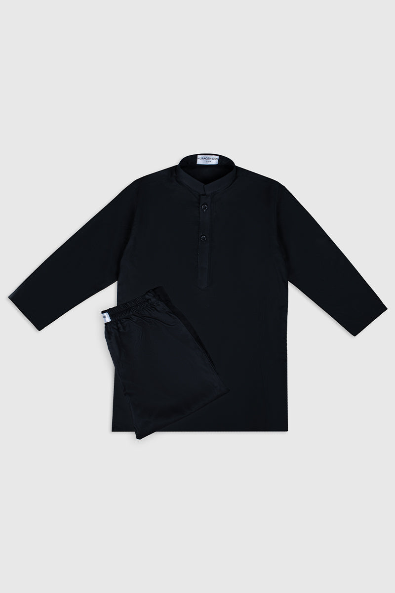 Black Cotton Boys Kurta Trouser Set (2-Piece) - Image 1